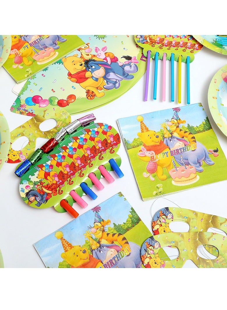 87-PCS Winnie the Pooh Cartoon Theme, Children's Birthday Party Supplies, Kids’ Party Decoration Set, Party tableware Combination, Food grade Safe and Non toxic - Image 2