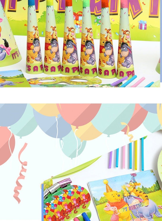 87-PCS Winnie the Pooh Cartoon Theme, Children's Birthday Party Supplies, Kids’ Party Decoration Set, Party tableware Combination, Food grade Safe and Non toxic - Image 5