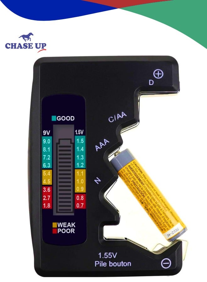Chase Up Universal Battery Tester with LCD Display, Multi-Purpose Checker for AA AAA C D 9V 1.5V Button Cells, Battery Level Indicator  - Image 1
