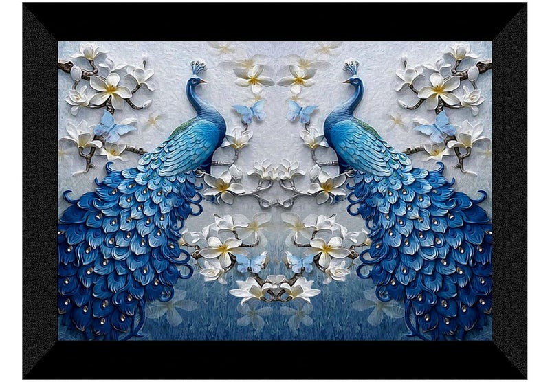 SAF SAF paintings Couple Peacock Cheery Framed UV Coated Painting 11 Inch X 14 Inch SANFK30643 - Image 1