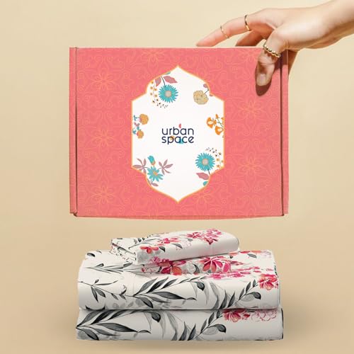 Urban Space Serene 200 TC 100% Cotton Floral Bedsheet For Double Bed, Queen Size Cotton Double Bed Sheet Cotton With 2 Pillow Covers, Bedsheet With Giftbox (Majestic Pink, Size 88 X 100 Inches) - Image 1