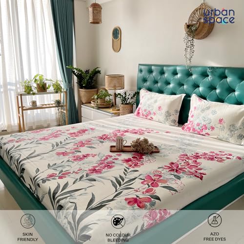 Urban Space Serene 200 TC 100% Cotton Floral Bedsheet For Double Bed, Queen Size Cotton Double Bed Sheet Cotton With 2 Pillow Covers, Bedsheet With Giftbox (Majestic Pink, Size 88 X 100 Inches) - Image 3