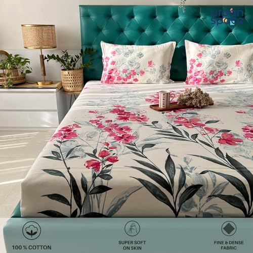 Urban Space Serene 200 TC 100% Cotton Floral Bedsheet For Double Bed, Queen Size Cotton Double Bed Sheet Cotton With 2 Pillow Covers, Bedsheet With Giftbox (Majestic Pink, Size 88 X 100 Inches) - Image 5