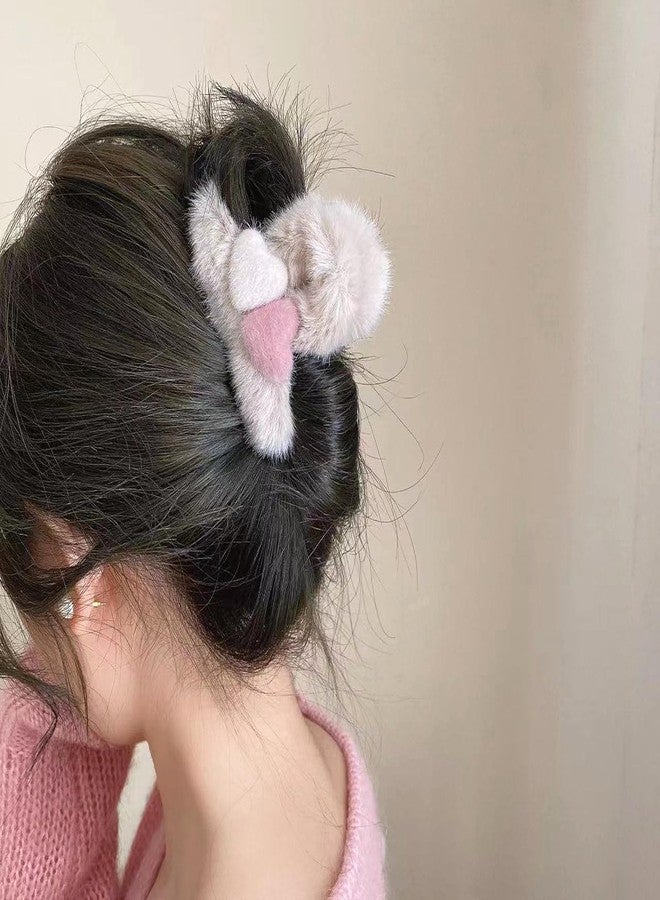 Rannyrena Cute Fuzzy Plush Hair Claw Clips for Women Thin Thick Hair Soft Faux Fur Bow Tassel Hair Claw Strong Hold Non-slip Hair Accessories (Heart Small Claw Clips Set (Pack of 4)) - Image 2