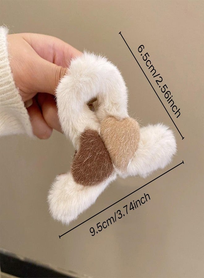 Rannyrena Cute Fuzzy Plush Hair Claw Clips for Women Thin Thick Hair Soft Faux Fur Bow Tassel Hair Claw Strong Hold Non-slip Hair Accessories (Heart Small Claw Clips Set (Pack of 4)) - Image 4