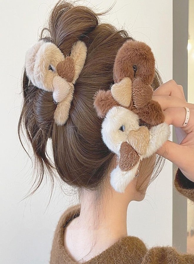 Rannyrena Cute Fuzzy Plush Hair Claw Clips for Women Thin Thick Hair Soft Faux Fur Bow Tassel Hair Claw Strong Hold Non-slip Hair Accessories (Heart Small Claw Clips Set (Pack of 4)) - Image 5