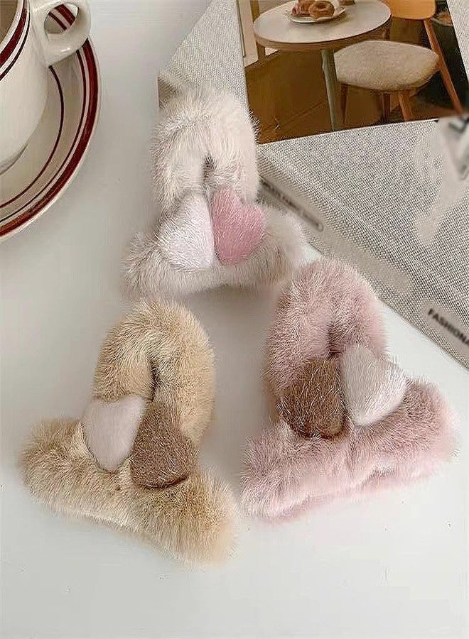 Rannyrena Cute Fuzzy Plush Hair Claw Clips for Women Thin Thick Hair Soft Faux Fur Bow Tassel Hair Claw Strong Hold Non-slip Hair Accessories (Heart Small Claw Clips Set (Pack of 4)) - Image 3