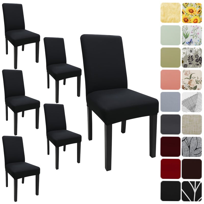 Keyroal Dining Room Chair Covers Set of 6 Stretch Solid Color Parsons Chair Slipcovers Spandex Removable Washable Kitchen Chair Protector Cover for Dining Room Hotel CeremonyBlack