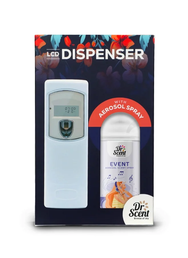 Dr Scent Dr Scent Breeze of Joy, Combo | Automatic Air Freshener Spray Dispenser LCD with 300 ml Aerosol Spray Refill | Long-Lasting Fragrance for Home & Office. (Event)