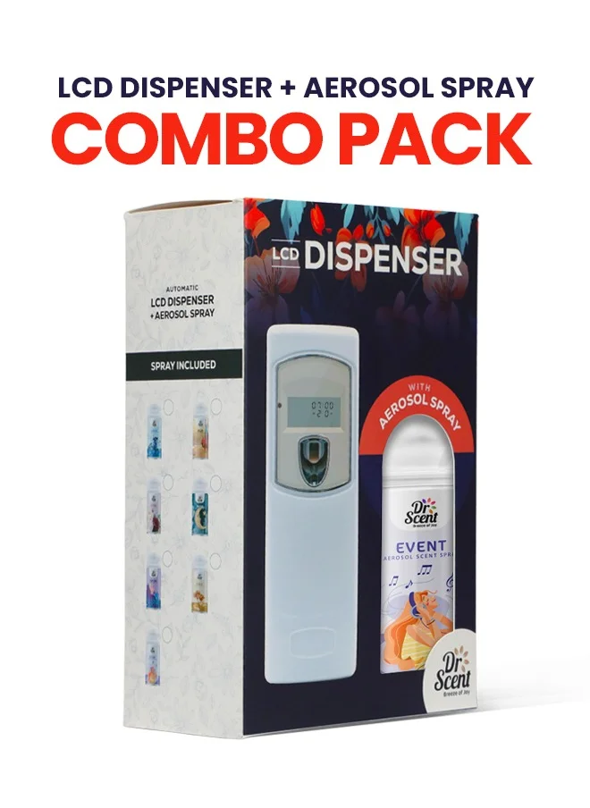 Dr Scent Dr Scent Breeze of Joy, Combo | Automatic Air Freshener Spray Dispenser LCD with 300 ml Aerosol Spray Refill | Long-Lasting Fragrance for Home & Office. (Event)