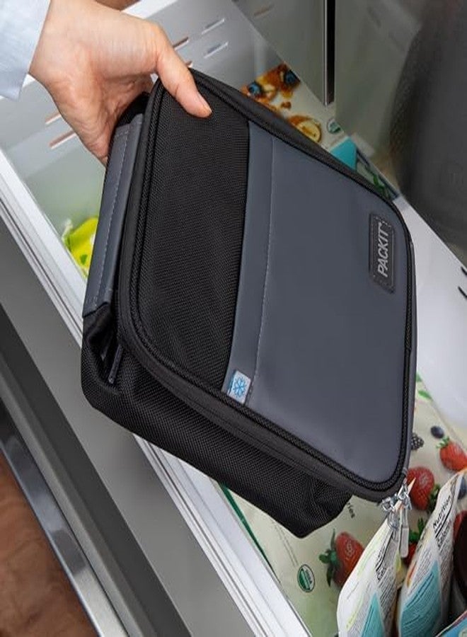 PackIt Freezable Upright Lunch Box, Black/Gray, Engineered with ECOFREEZE+ Technology: Triple Layered Protection for Ultimate Cooling, with Removable Crossbody Strap, Fresh Food On the Go - Image 4