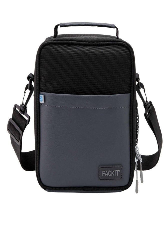 PackIt Freezable Upright Lunch Box, Black/Gray, Engineered with ECOFREEZE+ Technology: Triple Layered Protection for Ultimate Cooling, with Removable Crossbody Strap, Fresh Food On the Go - Image 1