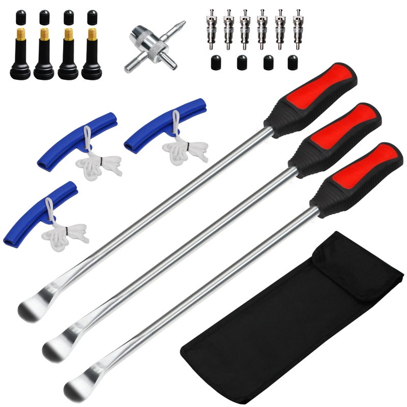 AutoWanderer Tool 15 Motorcycle Tire Spoons 22pcs Steel Tire Removal Tools with Storage Bag for Car Dirt Bike Lawn Mower Tire Iron Set Tire Changer Levers