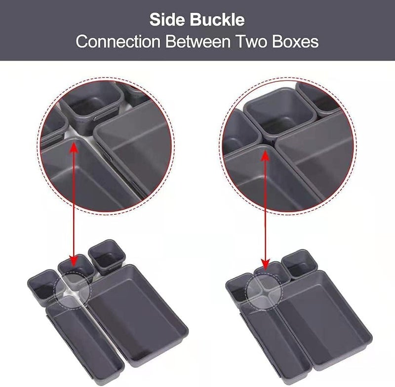 RECLUSE Interlocking Drawer Organizer Set of 8 Versatile Bathroom and Vanity Drawer Organizer Trays Storage Bins for Makeup Bedroom Kitchen Gadgets Utensils and Office Of Different SizeBlack - Image 3