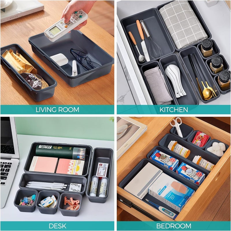 RECLUSE Interlocking Drawer Organizer Set of 8 Versatile Bathroom and Vanity Drawer Organizer Trays Storage Bins for Makeup Bedroom Kitchen Gadgets Utensils and Office Of Different SizeBlack - Image 5