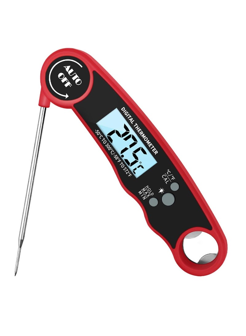 ECVV ترمومتر لحم رقمي مقياس حرارة الطعام مع شاشة LCD مغناطيس وفتاحة زجاجات، IPX6 مقاوم للماء بشكل فائق مقياس حرارة المطبخ للطهي للخبز، الفرن، القلاية، الحلوى، الشواء، الشواء وديك رومي (أحمر) - Image 1
