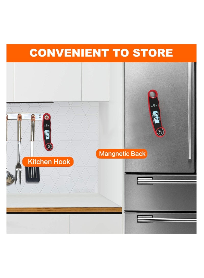 ECVV ترمومتر لحم رقمي مقياس حرارة الطعام مع شاشة LCD مغناطيس وفتاحة زجاجات، IPX6 مقاوم للماء بشكل فائق مقياس حرارة المطبخ للطهي للخبز، الفرن، القلاية، الحلوى، الشواء، الشواء وديك رومي (أحمر) - Image 5