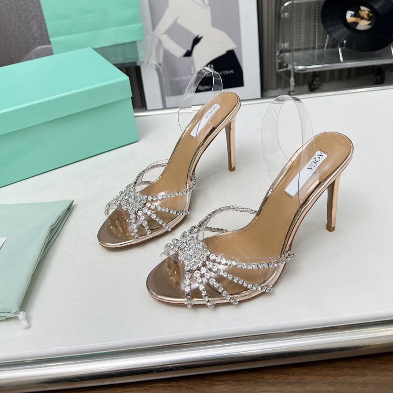 Genuine Leather Sandals For Women 2024 Style Sheepskin Rhinestone Strap High Heels Casual Wedge Trendy Versatile - Image 4
