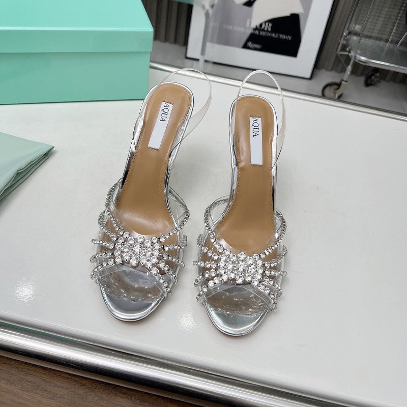 Genuine Leather Sandals For Women 2024 Style Sheepskin Rhinestone Strap High Heels Casual Wedge Trendy Versatile - Image 3