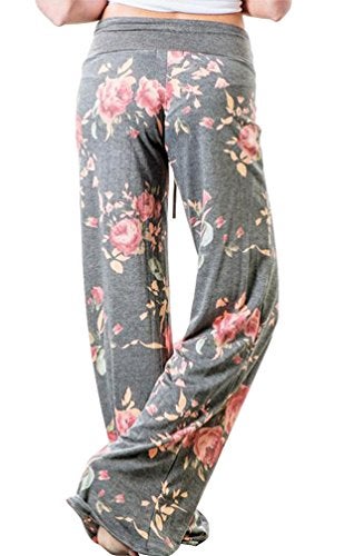 AMiERY Pajamas for Women Women's High Waist Casual Floral Print Drawstring Wide Leg Palazzo Pants Lounge Pajama Pants (Tag L (US 8), Grey) - Image 3