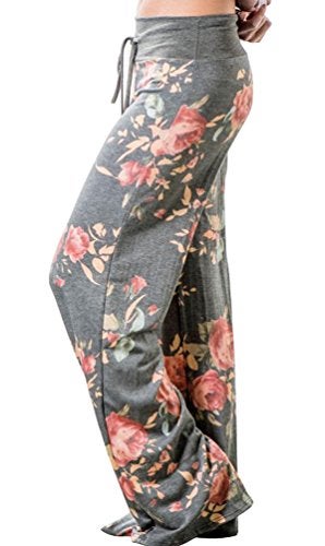 AMiERY Pajamas for Women Women's High Waist Casual Floral Print Drawstring Wide Leg Palazzo Pants Lounge Pajama Pants (Tag L (US 8), Grey) - Image 2