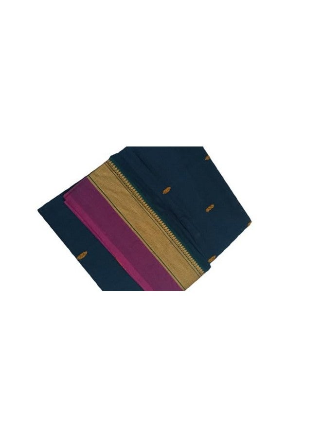 kerala kuthampully pure handloom cotton saree with navy blue  - Image 2