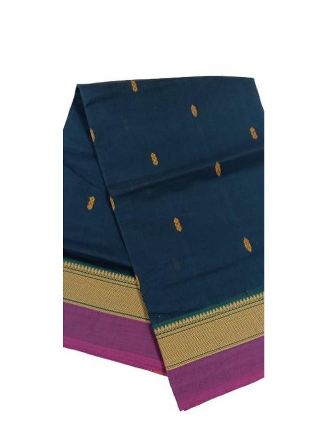 kerala kuthampully pure handloom cotton saree with navy blue  - Image 3