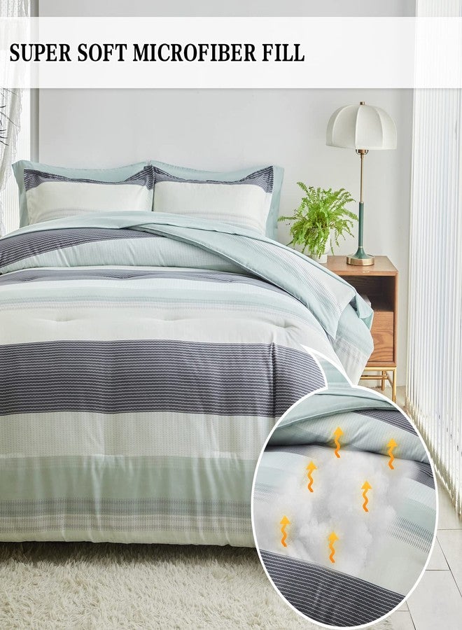 Flysheep Ombre Striped Bed in a Bag 6 Pieces Twin Size for Kids, Grey Green White Stripes Comforter Sheet Set (1 Comforter, 1 Flat Sheet, 1 Fitted Sheet, 2 Pillow Shams, 1 Pillowcase) - Image 3
