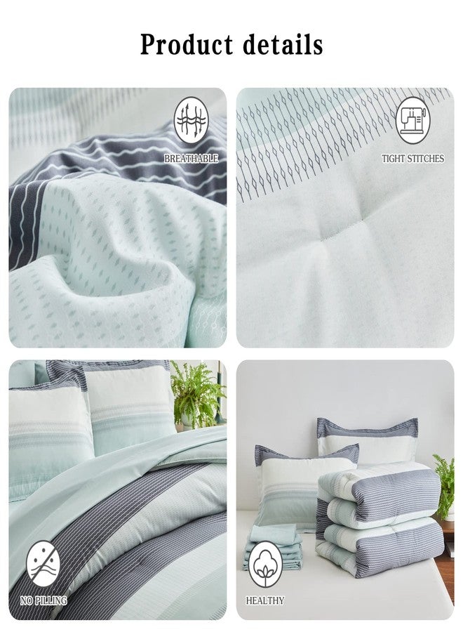 Flysheep Ombre Striped Bed in a Bag 6 Pieces Twin Size for Kids, Grey Green White Stripes Comforter Sheet Set (1 Comforter, 1 Flat Sheet, 1 Fitted Sheet, 2 Pillow Shams, 1 Pillowcase) - Image 5