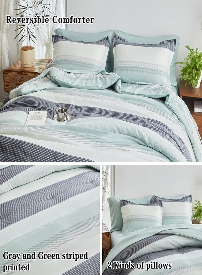 Flysheep Ombre Striped Bed in a Bag 6 Pieces Twin Size for Kids, Grey Green White Stripes Comforter Sheet Set (1 Comforter, 1 Flat Sheet, 1 Fitted Sheet, 2 Pillow Shams, 1 Pillowcase) - Image 4