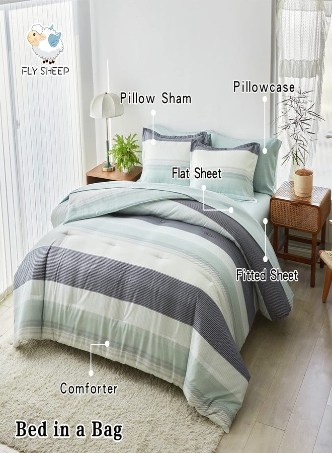 Flysheep Ombre Striped Bed in a Bag 6 Pieces Twin Size for Kids, Grey Green White Stripes Comforter Sheet Set (1 Comforter, 1 Flat Sheet, 1 Fitted Sheet, 2 Pillow Shams, 1 Pillowcase) - Image 2