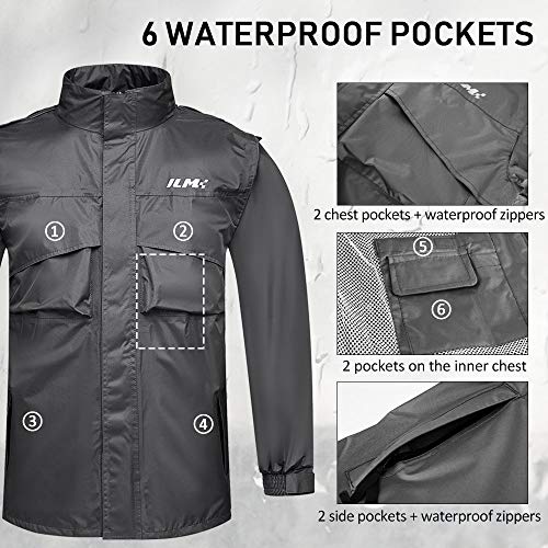 ILM Motorcycle Rain Suit for Men Waterproof Resistant Raincoat 6 Pockets 2 Pieces Packable Rainwear Jacket and Pants Model RS02 - Image 4