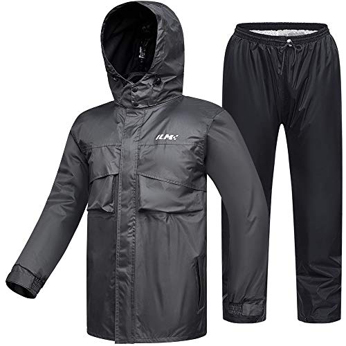 ILM Motorcycle Rain Suit for Men Waterproof Resistant Raincoat 6 Pockets 2 Pieces Packable Rainwear Jacket and Pants Model RS02 - Image 1