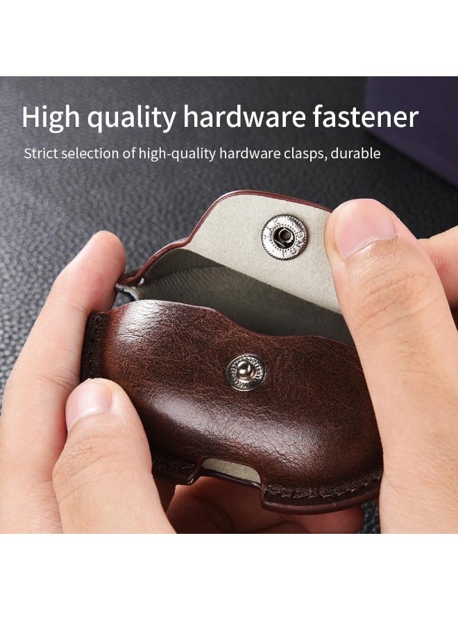 Huawei FreeBuds Pro 3 Case, Premium Business Casual Leather Case with Keychain, Luxury, Elegant and Beautiful Design Cover, Non-Slip Vintage Looking Perfect Stitching Leather Case (Brown) - Image 4