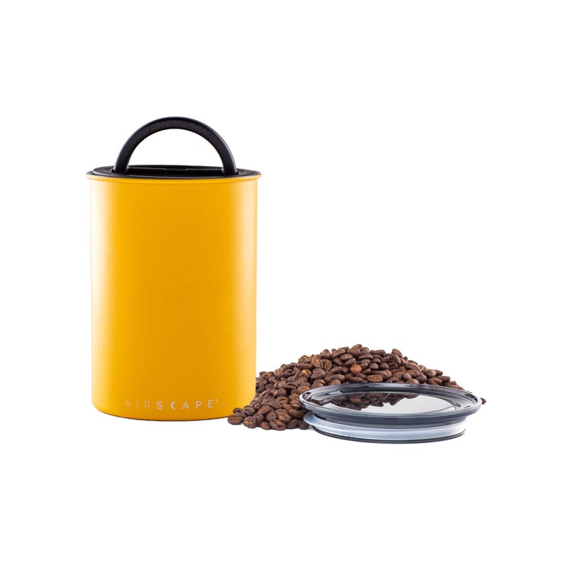 Planetary Design Airscape Stainless Steel Coffee Canister | Food Storage Container | US Patented Airtight Lid | Push Out Excess Air Preserve Food Freshness (Medium, Matte Yellow) - Image 1