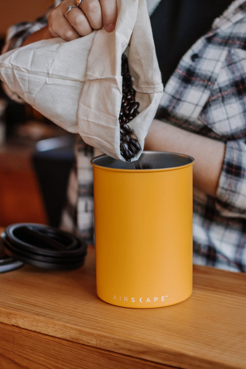 Planetary Design Airscape Stainless Steel Coffee Canister | Food Storage Container | US Patented Airtight Lid | Push Out Excess Air Preserve Food Freshness (Medium, Matte Yellow) - Image 5