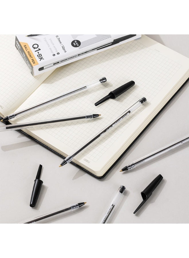 Deli EQ1-BK Ballpoint Pens, 0.7mm Fine Point, Black Ink, Smooth Writing Office Pens, 12 Pack. - Image 5