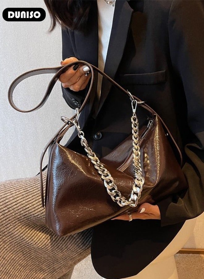 DUNISO Women's Shoulder Tote Bag Faux Leather Handbag For Women Large Capacity Bucket  Crossbody Bag Fashionable Travel Messenger Bag Shoulder Bag For Ladies Girls College Students - Image 3