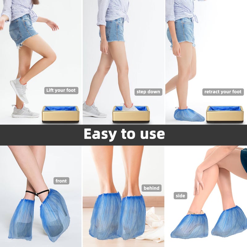 Blemoacha Automatic Shoe Covers Dispenser,200 Pcs Disposable Shoe Cover,Waterproof T Buckle Shoe Cover for Adult and Kids All Sizes,Portable Machine for Indoors/Home/Office/Hospital (Gold) - Image 3