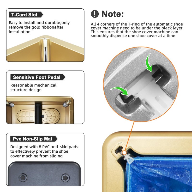 Blemoacha Automatic Shoe Covers Dispenser,200 Pcs Disposable Shoe Cover,Waterproof T Buckle Shoe Cover for Adult and Kids All Sizes,Portable Machine for Indoors/Home/Office/Hospital (Gold) - Image 4