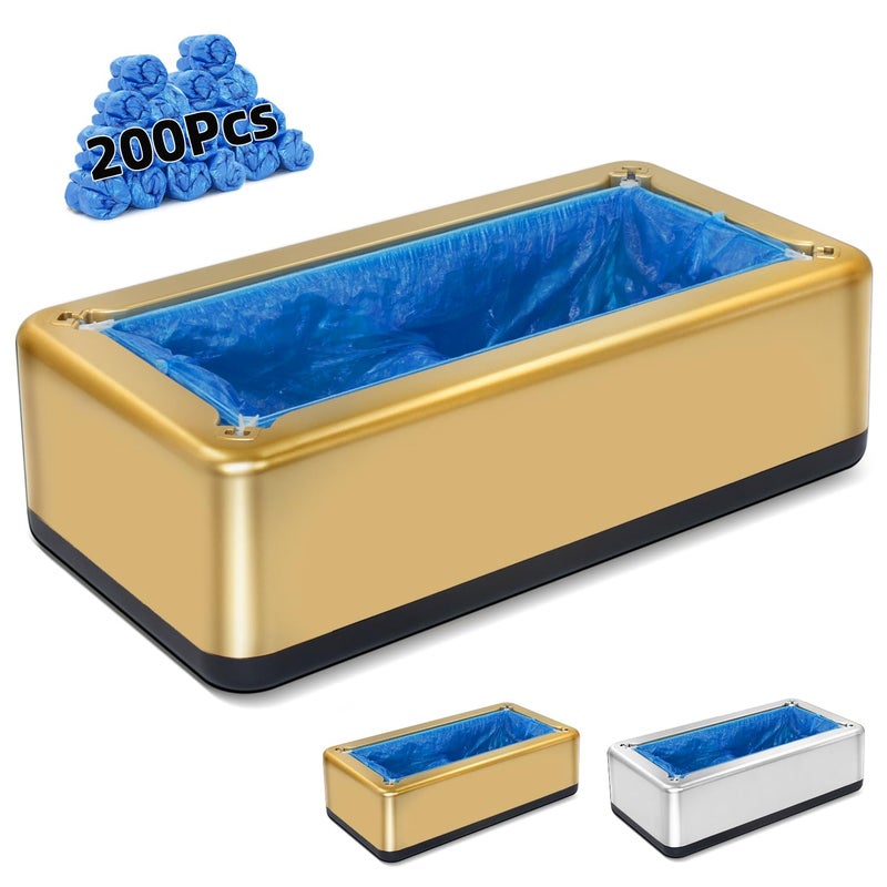Blemoacha Automatic Shoe Covers Dispenser,200 Pcs Disposable Shoe Cover,Waterproof T Buckle Shoe Cover for Adult and Kids All Sizes,Portable Machine for Indoors/Home/Office/Hospital (Gold) - Image 1