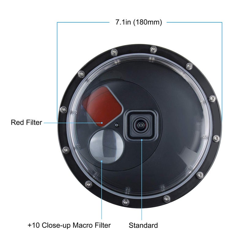SOONSUN Dome Port for GoPro Hero 9 10 11 12 13 Black, Underwater Dome Lens with Waterproof Housing Case Built-in Switchable Red Filter, 10x Close-up Macro Filter and Standard Mode - Image 2