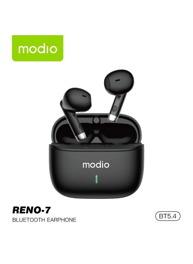 Modio RENO-7 True Wireless Earbuds with Active Noise Cancellation Bluetooth 5.4, HD Call Microphone, Touch Control, Long Battery Life & Fast Charging Case Compatible with Android Mobiles and Tablets Black - Image 1