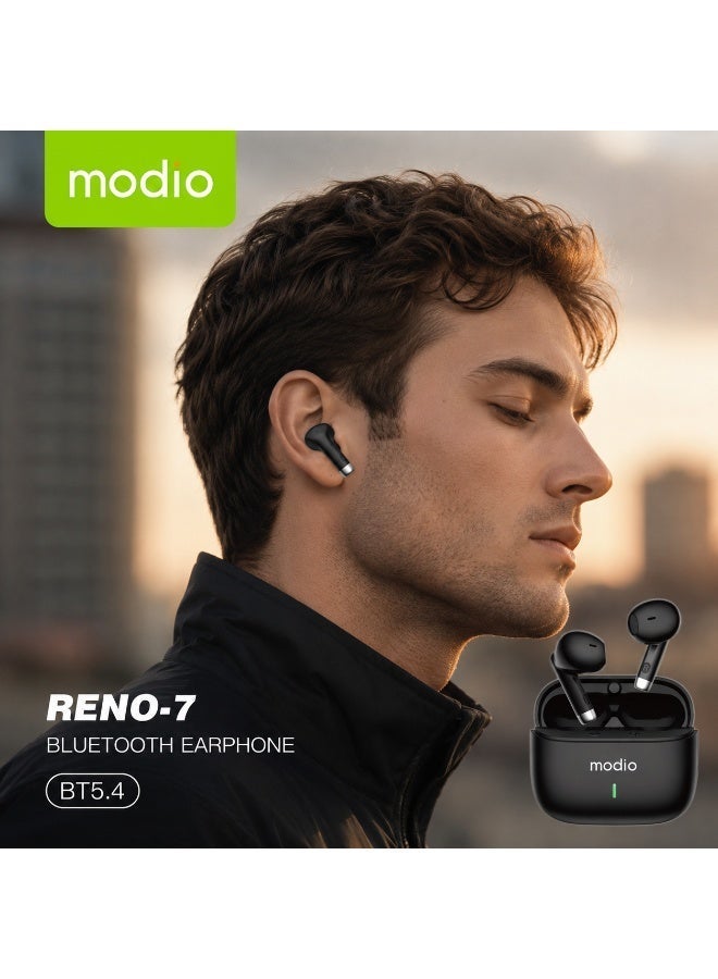 Modio RENO-7 True Wireless Earbuds with Active Noise Cancellation Bluetooth 5.4, HD Call Microphone, Touch Control, Long Battery Life & Fast Charging Case Compatible with Android Mobiles and Tablets Black - Image 3