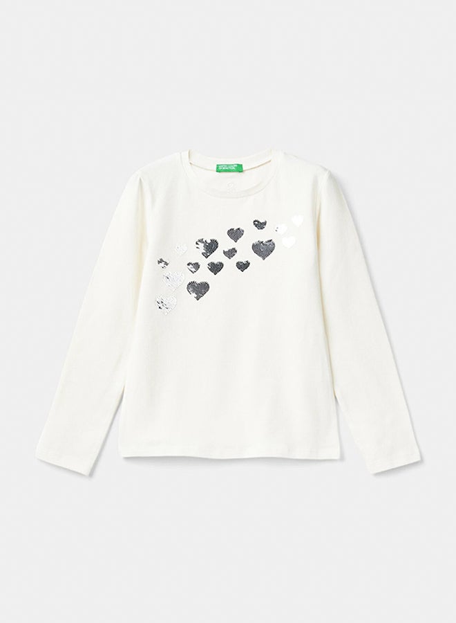 Benetton Organic cotton t-shirt with sequins  - Image 1