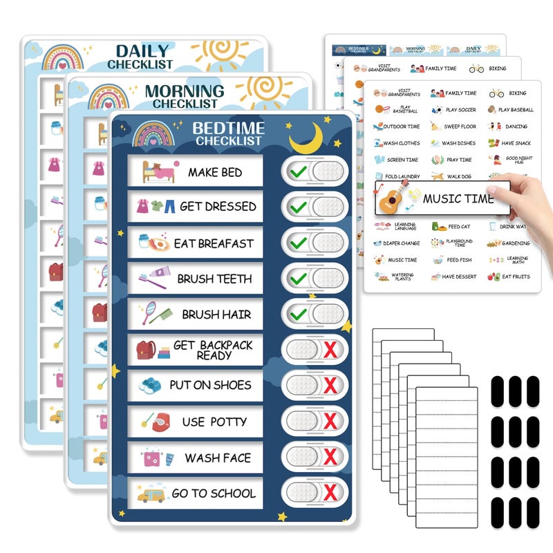 3 in 1 BedtimeMorningDaily Routine Chart for Kids Magnetic Chore Chart for Kids Visual Schedule for Kids Toddlers for to Do List