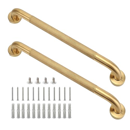 Rackickyer Shower Grab Bar, 2 Pack 24 Inch Gold Bathroom Grab Bar, 1.25" Diameter 304 Stainless Steel Anti-Slip Grab Bars for Bathtubs and Showers, Handicap Shower Grab Bar for Seniors Elderly - Image 1