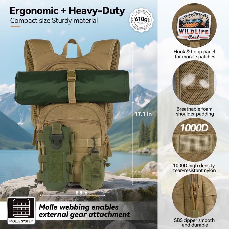 MARCHWAY Tactical Molle Hydration Pack with 2.5L TPU Water Bladder, Low-Profile Organized Military Backpack for Hiking, Cycling, Backpacking, Hunting, Running (Tan) - Image 2