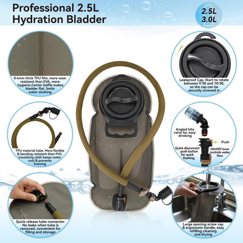 MARCHWAY Tactical Molle Hydration Pack with 2.5L TPU Water Bladder, Low-Profile Organized Military Backpack for Hiking, Cycling, Backpacking, Hunting, Running (Tan) - Image 5