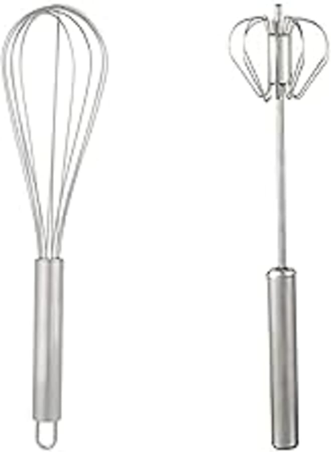 Stainless steel egg whisk hand racket - colors vary + Egg whisk, press hand auto rotating - stainless steel